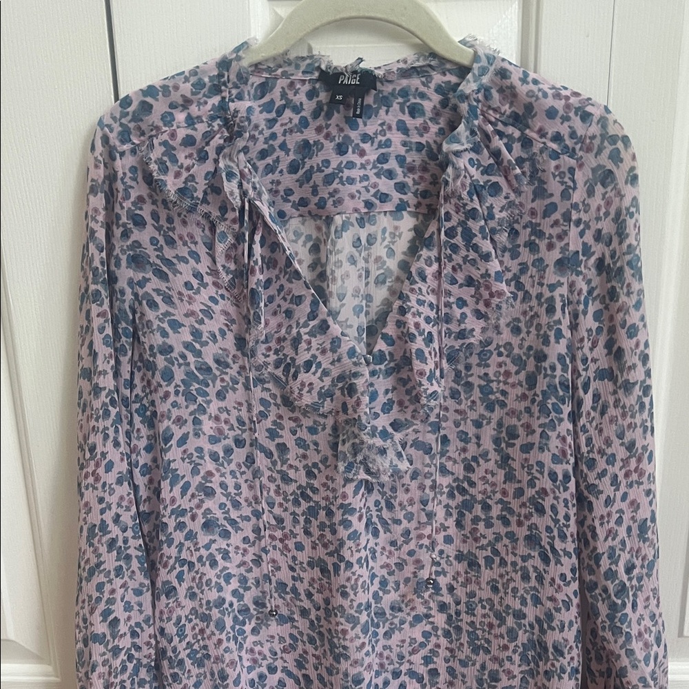 Paige Silk  Pink and Blue Printed Top